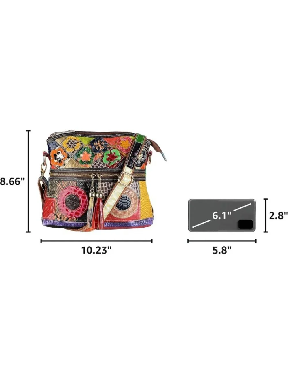 Colorful Floral Crossbody Bag | Vintage Cowhide Leather Shoulder Purse